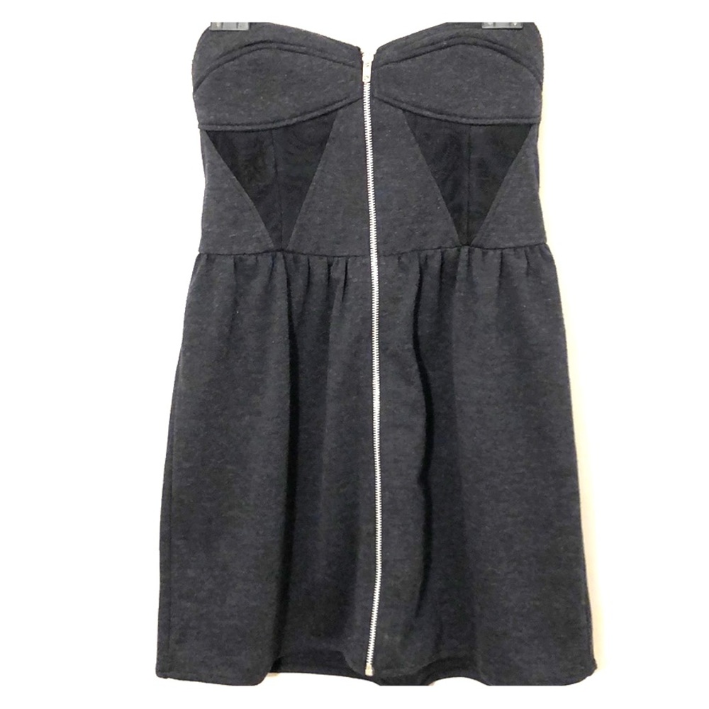 Strapless, front zippered dress